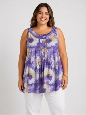 Lane Bryant Purple And Yellow Tie-Dye Sleeveless Blouse Size 16 NWT
